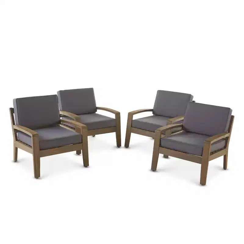 Christopher Knight Home Grenada Outdoor Acacia Wood Club Chairs with Cushions (Set of 4)