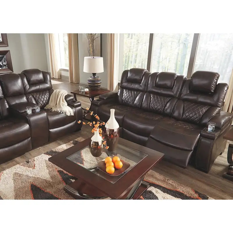 Chocolate Brown Faux Leather Power Reclining Sofa 82.75 W x 39.5 D x 43.75 H