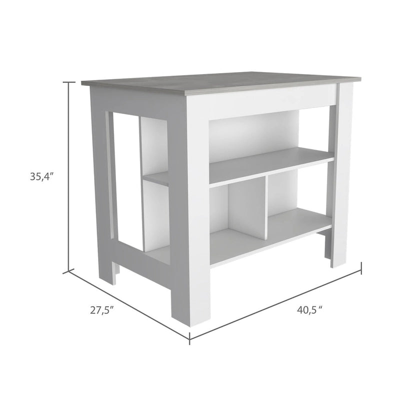 Transitional Kitchen Island with Dark Onyx Top and 3 Open Shelves