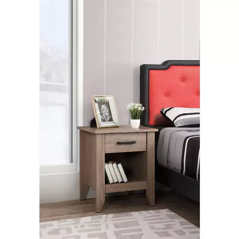 HomeStock 24 in.H x 21 in W Rectangle Brown Finish Single Drawer Wood Nighstand For Living Room and Bedroom