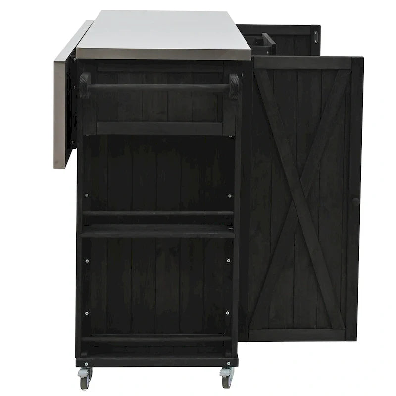 Outdoor Kitchen Island, Rustic Fir Wood with Stainless Steel Top and Smart Storage