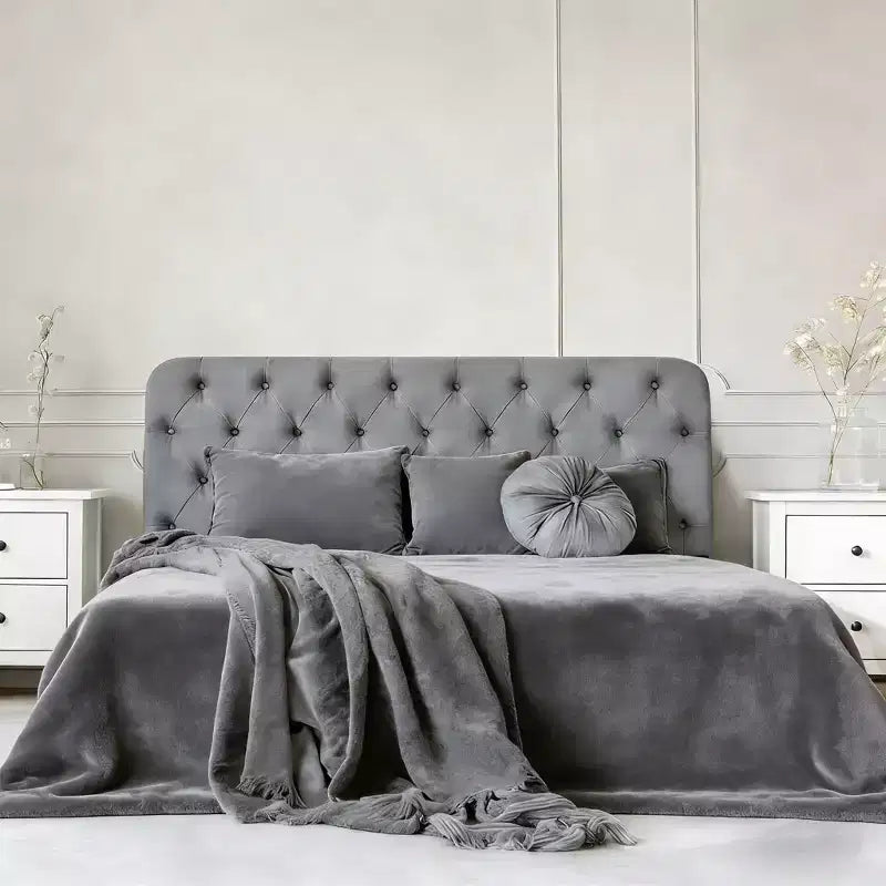 Bekrvio Queen Upholstered Headboard Button Diamond Tufted Solid Wood Bed Headboard with Metal Legs, Adjustable Height, Grey