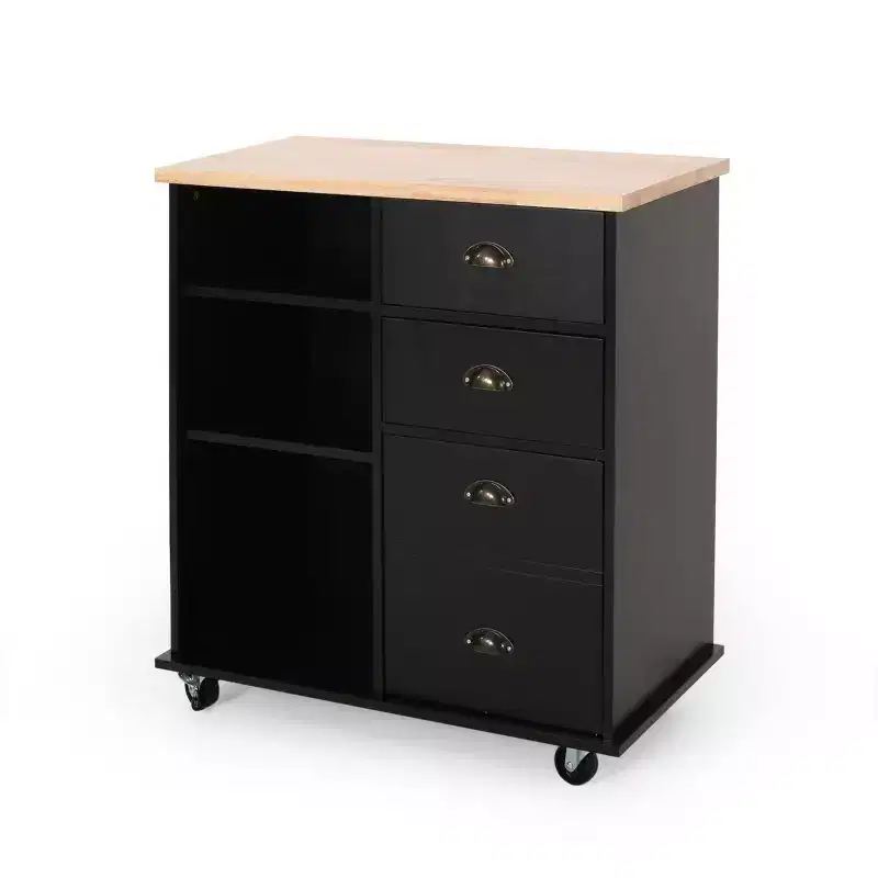 Rubberwood Kitchen Cart with Wheels 34.5''H x 31.5''W x 17.75''D