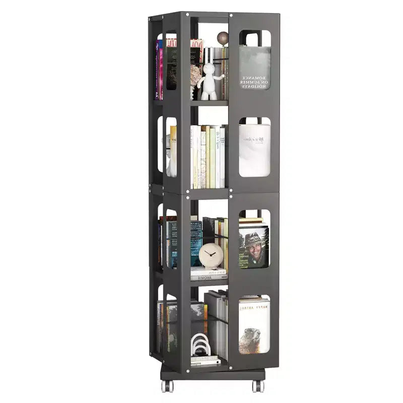Okak All-Steel Rotating Bookshelf with 360Wheels, Storage Shelves with 4 Tiers, Storage Organizer for Living Room, Hallway, Office