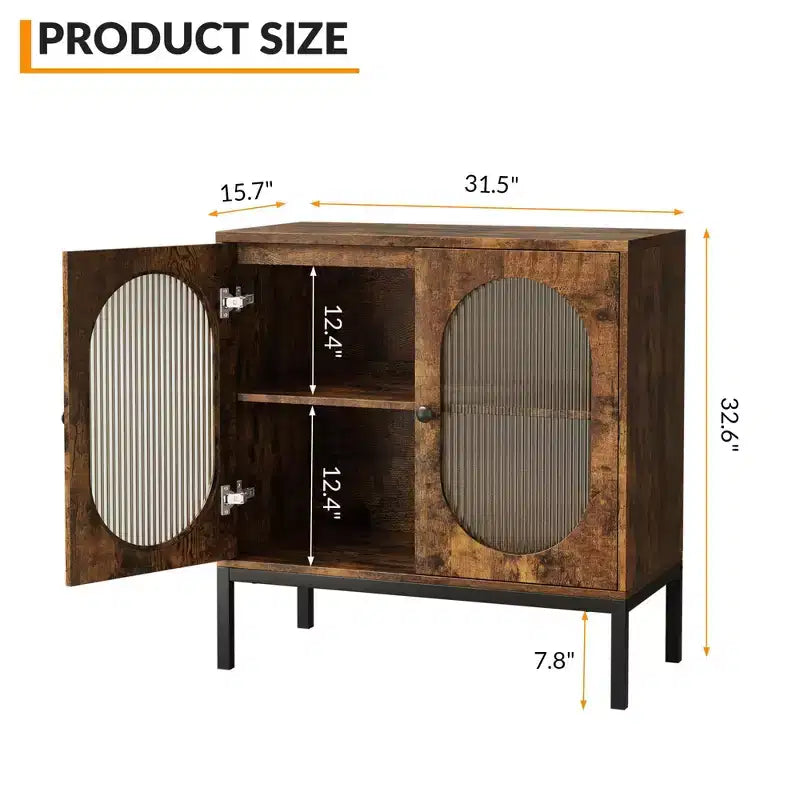 Modern Rattan Buffet Cabinet with Doors  Wooden Storage Sideboard for Dining Room, Kitchen with Metal Feet