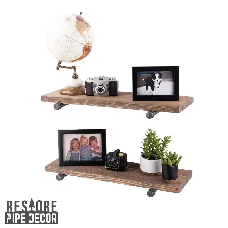 RESTORE Sunset Brown 24 in. Shelves with Straight Brackets by Pipe Decor