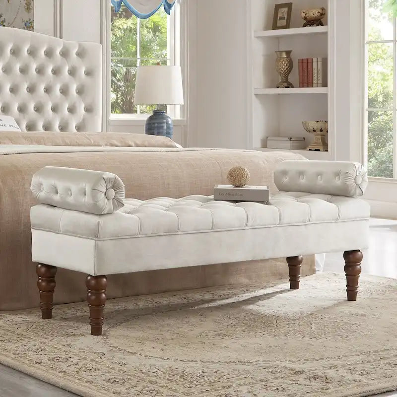 Velvet Long Bed Bench for Bedroom,Upholstered Window Bench with Tufted Button,Entryway Bench,Bolster Bench for Living Room
