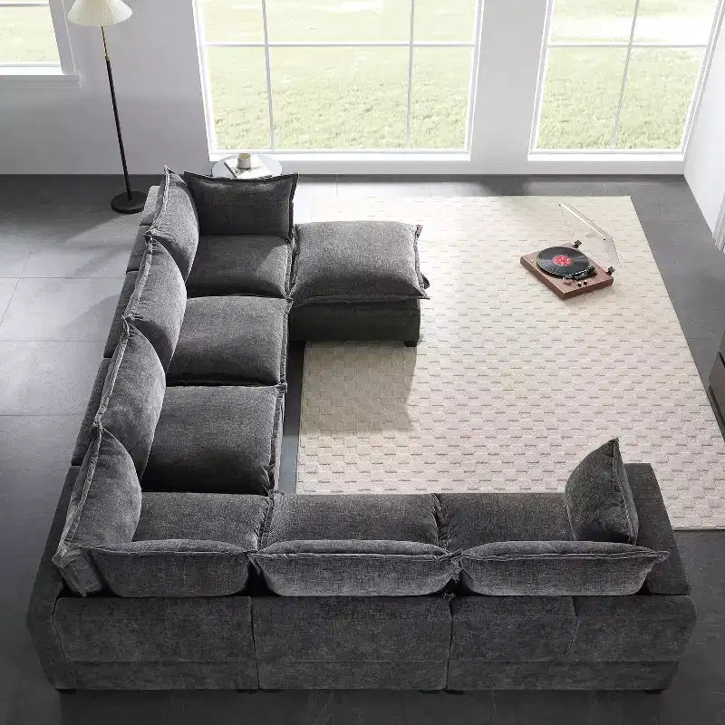 Whisen Modular Sectional Sofa with Movable Storage Ottoman, 7 Seat U Shaped Couch
