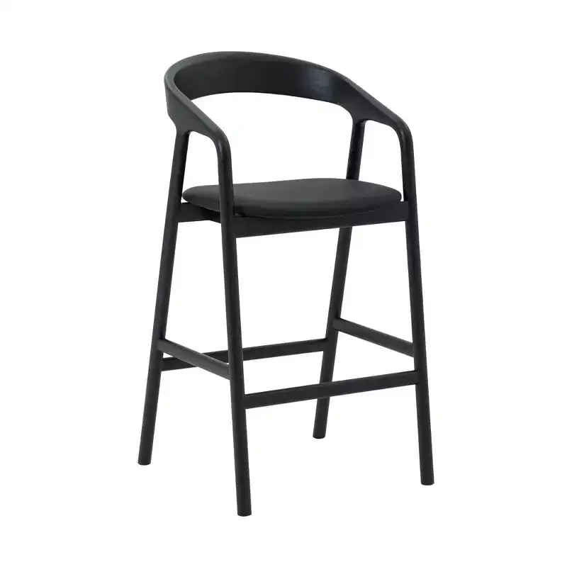 Armen Living Apache Wood and Faux Leather Counter Height Barstool Black Oak