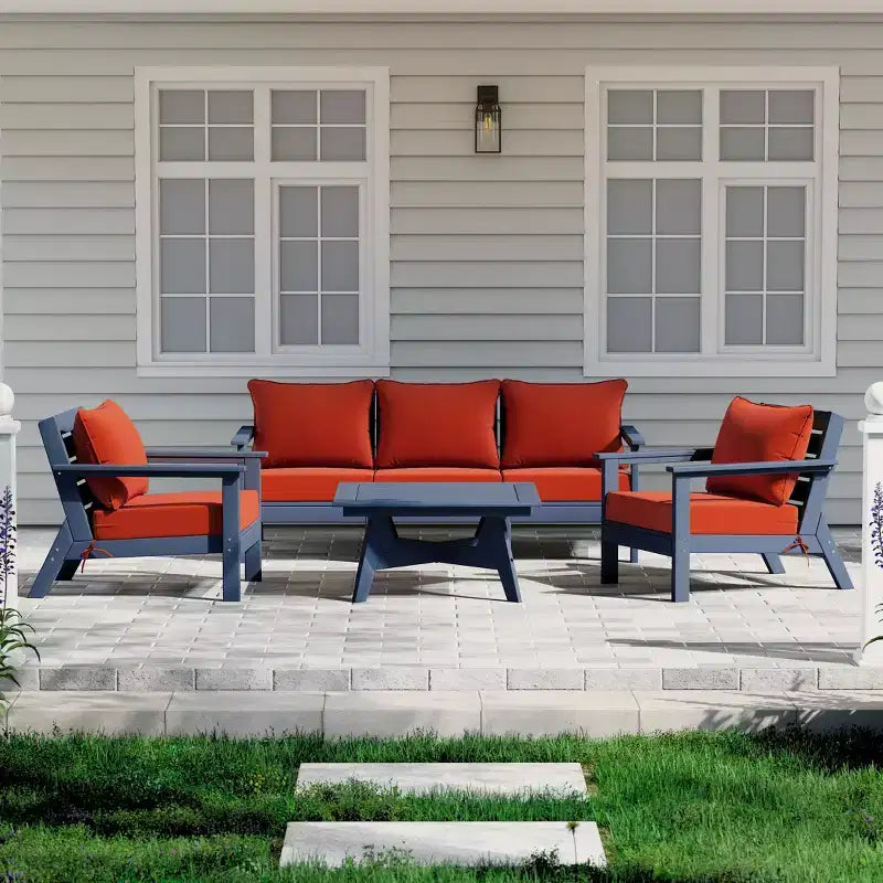WestinTrends Avalon Outdoor 6-Piece Modular Sectional Patio Furniture Sofa Set, Navy Blue/Orange