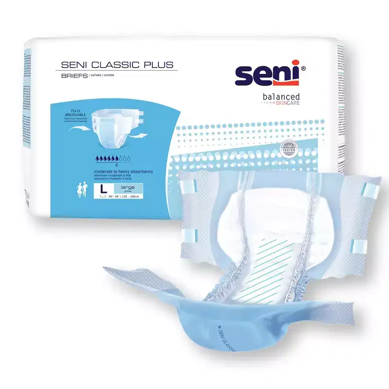 Seni Classic Plus Adult Incontinence Brief L Moderate Absorbency Breathable, S-LA25-BC2, Moderate to Heavy