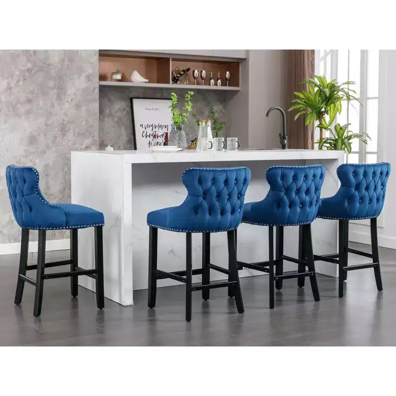 Modern Velvet Wing-Back Counter Stools Set of 2 - Upholstered Bar Chairs for Kitchen, Cafe