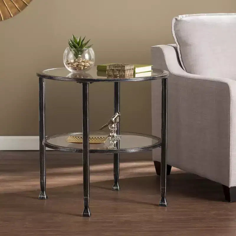 Jaymes Metal/Glass Round End Table - Black - SEI