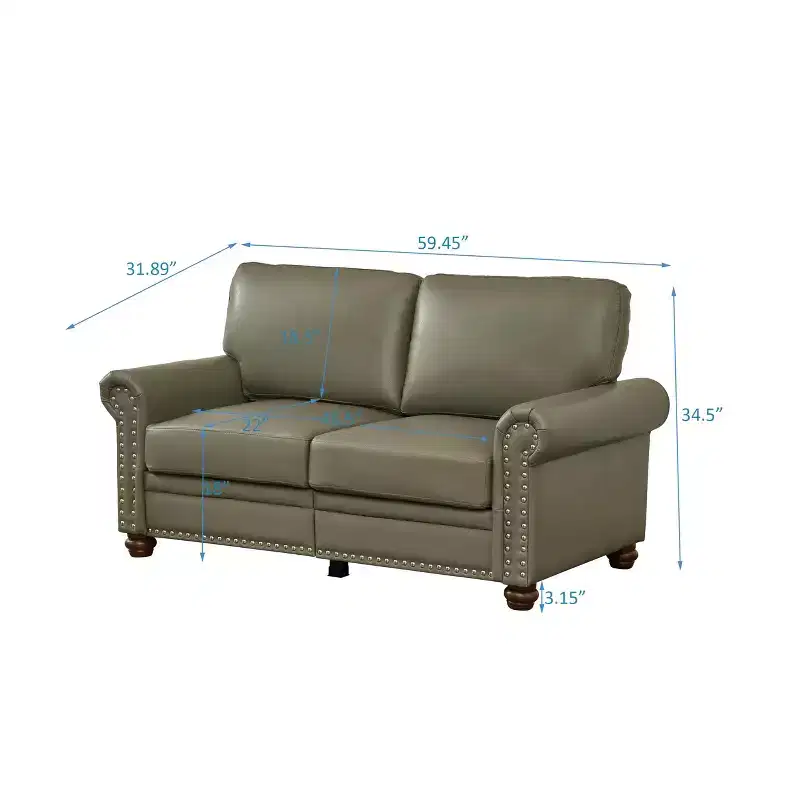 MAYEERTY Line Fabric Upholstery with Storage Sofa, Solid Wood & Metal Frame, Silver Nails Decor for Living Room Gray