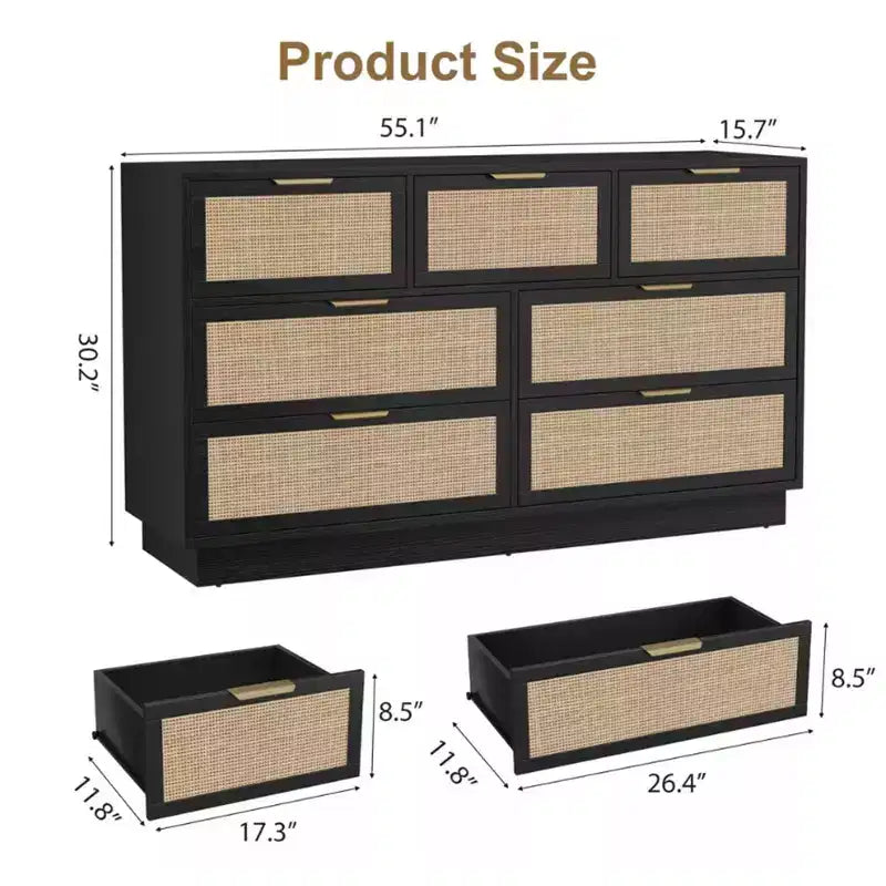 Rattan 7-Drawer Dresser - 55