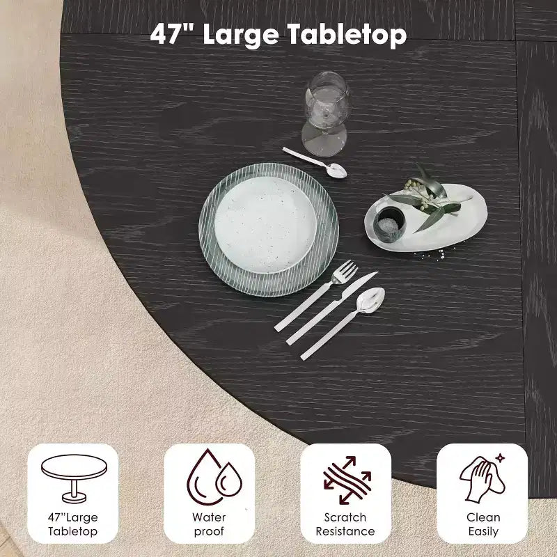 47 Round Modern Dining Table for 4 with 2-Tier Storage Shelf and Sliding Wood Door, Space-Saving Kitchen & Dining Room Table for Apartment