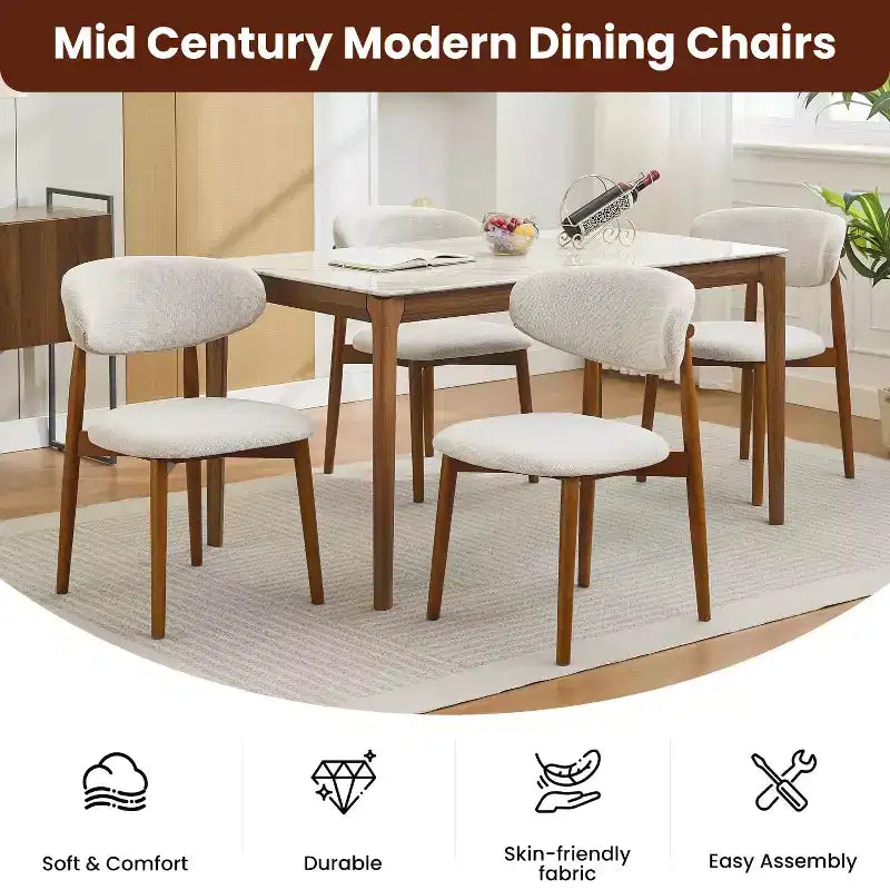 Acekool Set of 2 Beige Linen Dining Chairs Modern Farmhouse Upholstered Seats with Brown Wood Legs for Dining Room