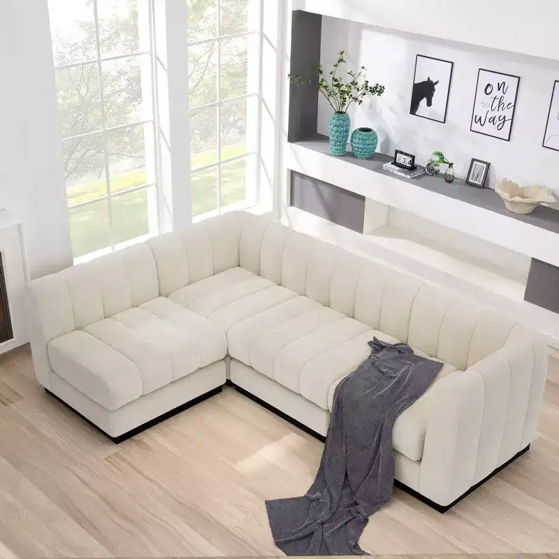 128 Chenille Sectional Couch, 4 Seater L Shape Modular Sofa Set for Living Room Office-Morden Fort