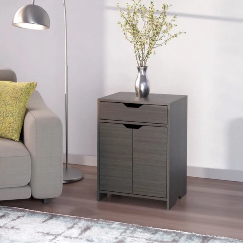 Two Shelf Storage Cabinet with Drawer - 26.25 - Charcoal Gray