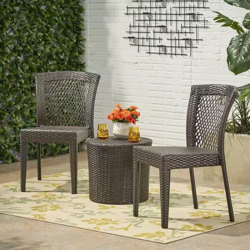 Christopher Knight Home Ashton Outdoor Wicker 3 Piece Stacking Chair Chat Set, Multibrown