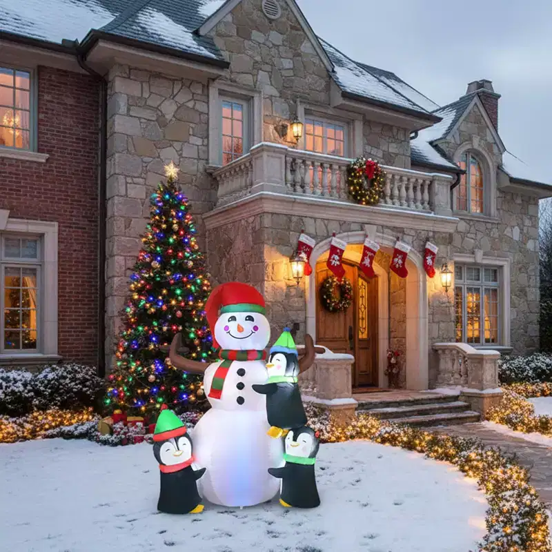 Gymax 6-Foot Christmas Inflatable Snowman Featuring Penguins-Fast-Inflate Holiday Decoration