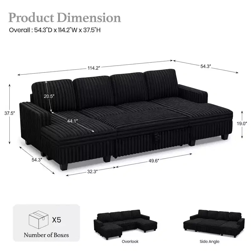 Belffin Modular Sectional Sleeper Sofa with Pull Out Couch Bed Corduroy Double Chaise with Storage