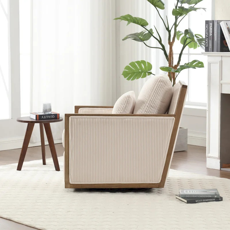 360° Swivel Barrel Accent Chair | Hardwood Frame | Foam Cushion | 300 lb | 26.77H