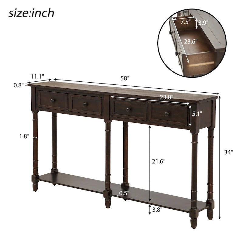 2-Drawer Console Table with Bottom Shelf