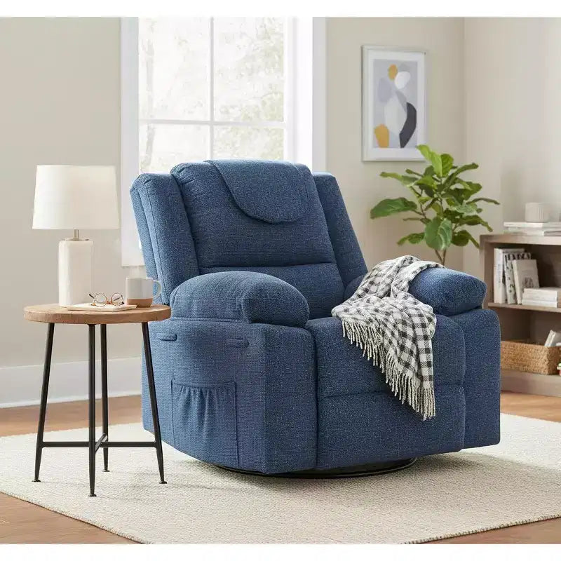 Rocking Nursery Recliner Chair, 360�� Swivel with Vibration Massage and Heating