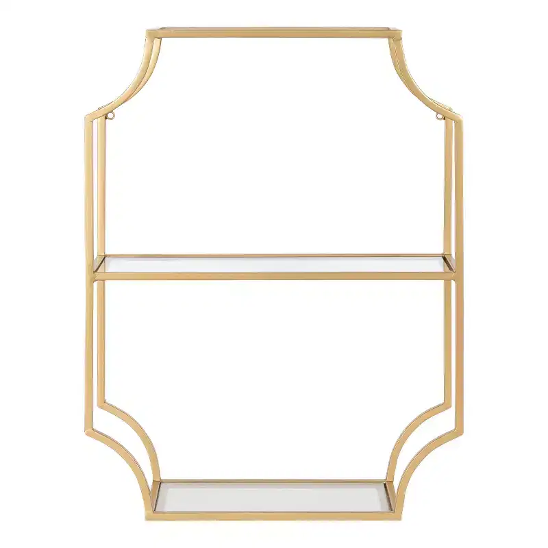 18" x 24" Ciel Metal Wall Shelf Gold - Kate & Laurel All Things Decor: Elegant Storage, 3-Tier Glass Display