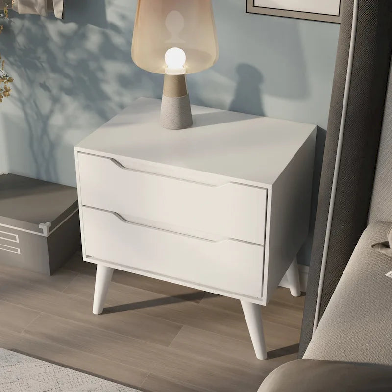 Mid-Century Modern Wood 2-Drawer Nightstand