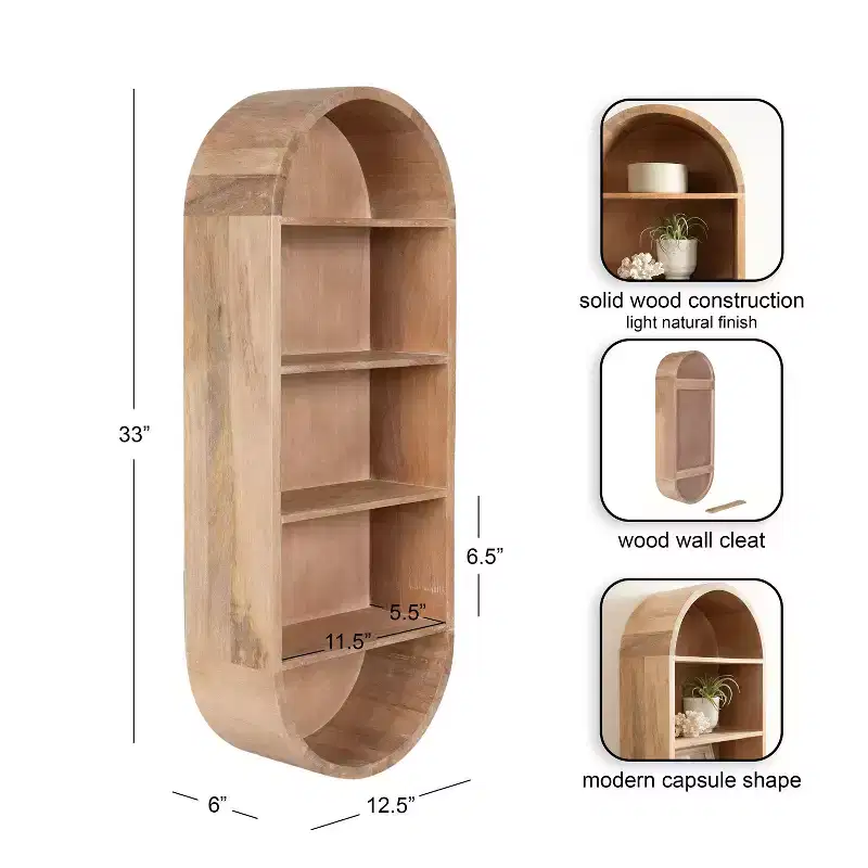 Kate and Laurel Hutton Wood Capsule Wall Shelf, Natural, 13x33