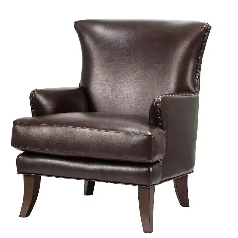 Jorge Transitional Vegan Leather wingback design Armchair with Nailhead Trim for Living Room and Bedroom| Karat Home