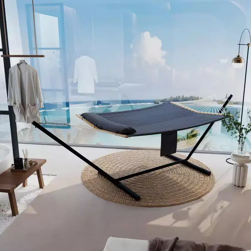 Hanging Hammock Chair- Comfortable Breathable Swing Seat Chair, Curved Safety Design with Cushion & Woven Rope Mesh, Includes Carrying Bag