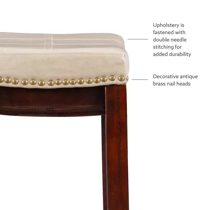 Set of 2 Faux Leather Barstools - Armless, Backless with Footrest, Fixed Height