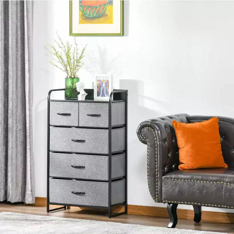 HOMCOM 5-Drawer Fabric Dresser Tower, 4-Tier Storage Organizer with Steel Frame for Hallway, Bedroom and Closet