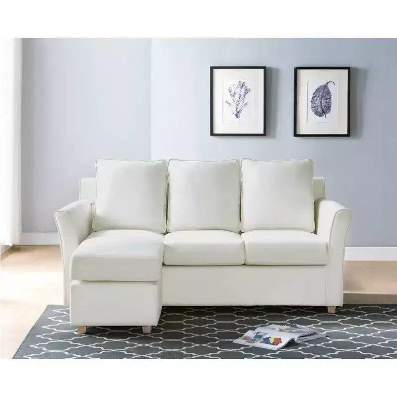 Henri Upholstered Sofa Almond Cream - HOMES: Inside + Out: Transitional L-Shaped Microfiber Sectional