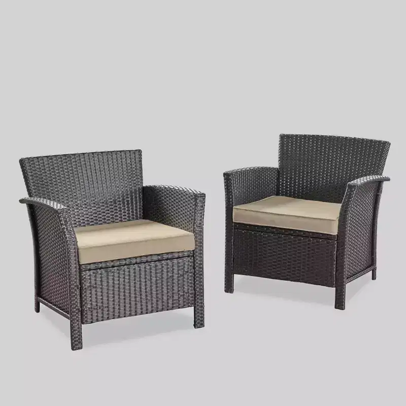 St Lucia 2pc Wicker Club Chairs: Cushioned, Weather-Resistant - Christopher Knight Home