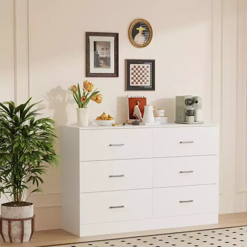 Tall 6-Drawer Dresser Chest of Drawers for Bedroom MDF Wood with Scratch-Resistant Finish, White