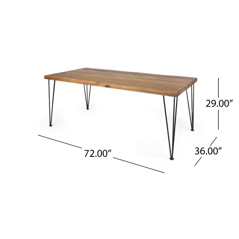 Christopher Knight Home Magnus Modern 7 Piece Acacia and Iron Dining Set with Slatted Table and PE Rattan Design