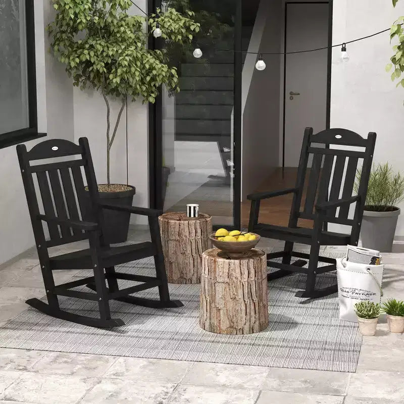 2PCs Outdoor Rocking Chair with Armrests, Fade-Resistant Waterproof HDPE for Indoor & Outdoor