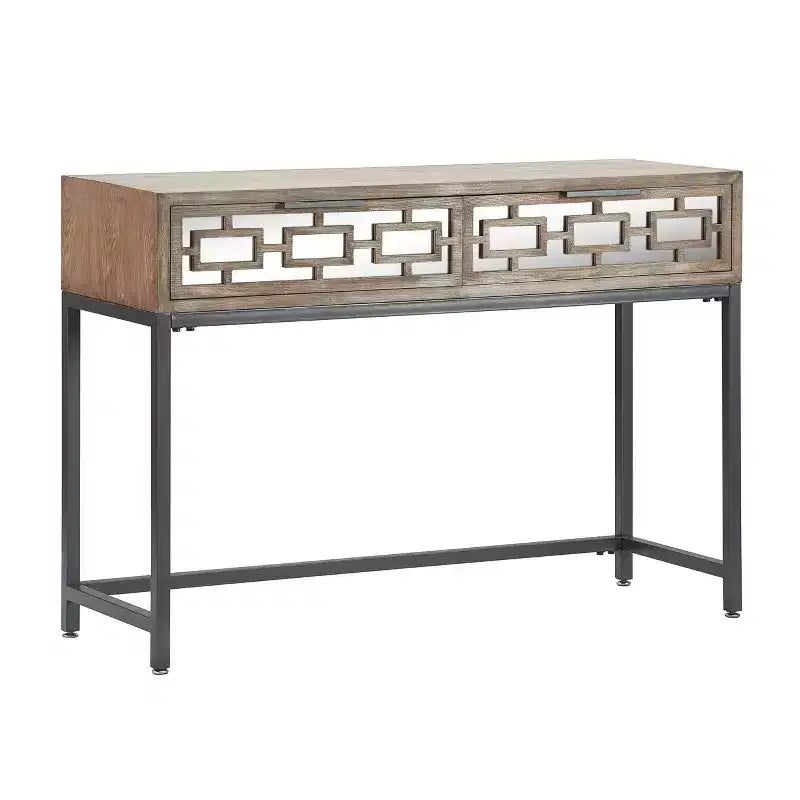Hayworth Mirrored Console Table Gray - Finch: Modern Storage with Drawers, Antique Finish