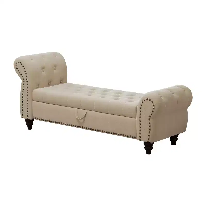 TUYOHW Bed Bench for Bed Room Nails Tufted Chaise of Lounge with Storage Velvet Upholstery Bench, Lake Blue