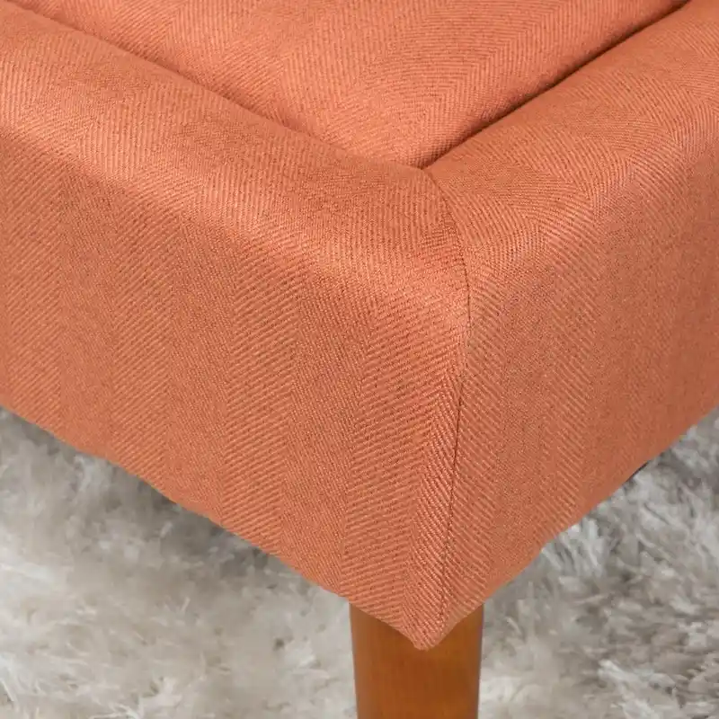 Tufted Fabric Ottoman Bench with Wooden Legs