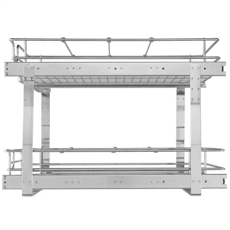VIYET 2-Tier 20W21D Slide Out Cabinet Shelves, Heavy Duty Chrome Steel Pull Out Drawers, Under Sink/Kitchen/Bathroom