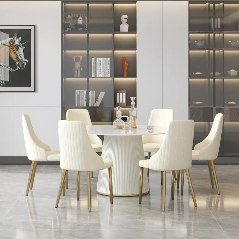 53 Round Dining Table for 6 with Sintered Stone Tabletop and Lazy Susan