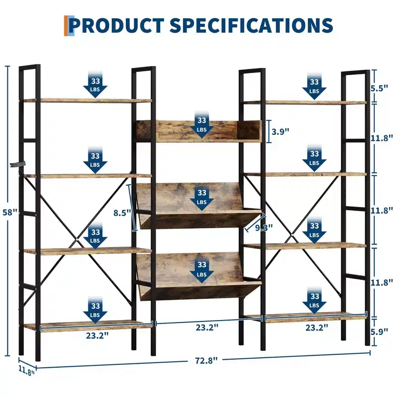 COZONY 3-Column Bookcase with Adjustable Shelves, Modern Storage Bookcase for Living Room Office Bedroom