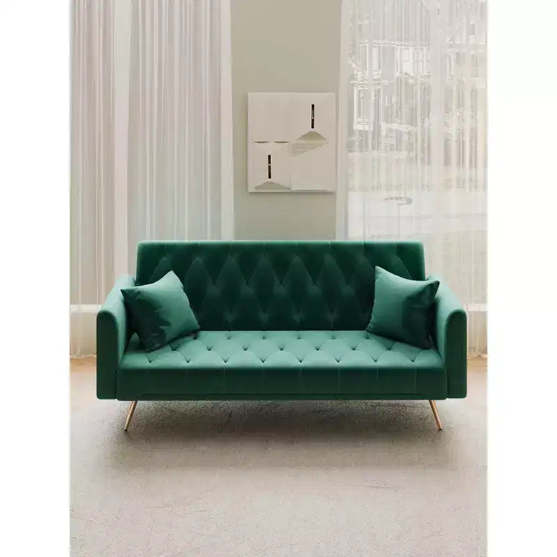 Love Seat Velvet Sofa Bed for Small Spaces - Green
