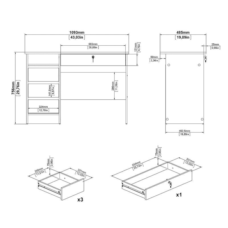 Home Office Writing Desk with 4 Drawers and Open Shelf