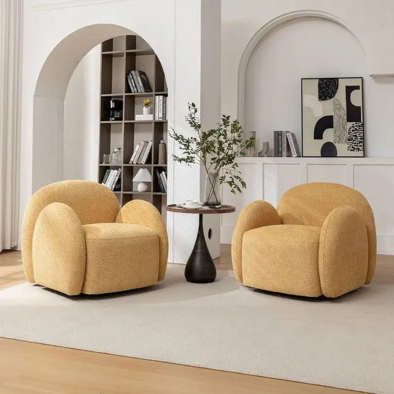 Modern Glam Boucle Upholstered Swivel Accent Armchair with 360 Degree Swivel Base
